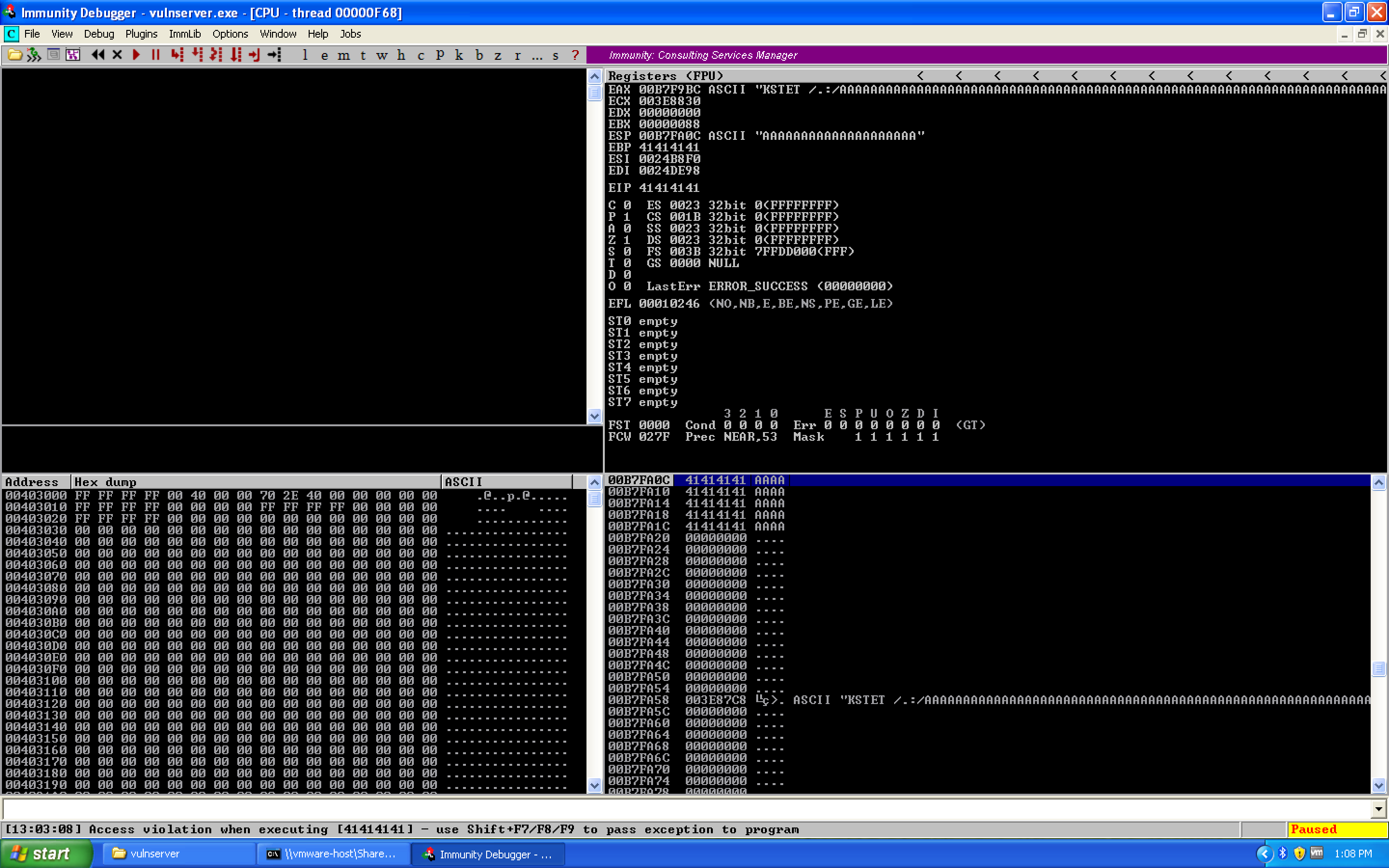 Vulnserver crash after fuzzing