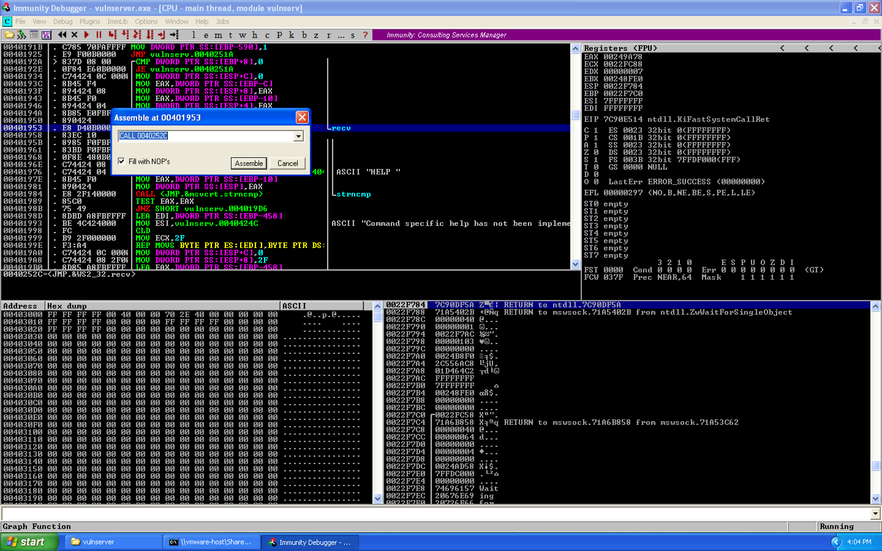 recv call address in disassembly