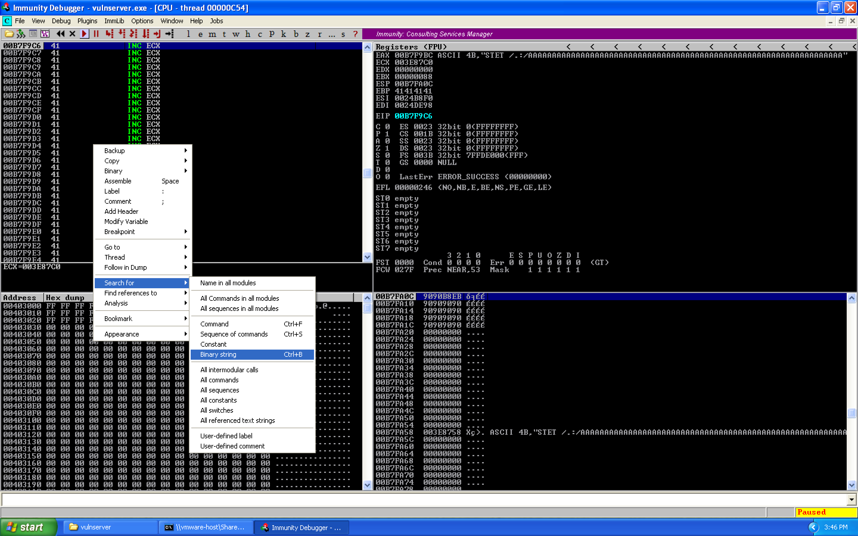 Search for binary string
